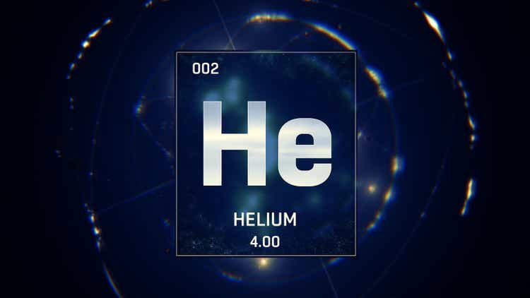 Helium as Element 2 of the Periodic Table 3D illustration on blue background