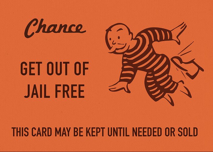 Chance Greeting Card featuring the mixed media Chance Card Vintage Monopoly Get Out of Jail Free by Design Turnpike