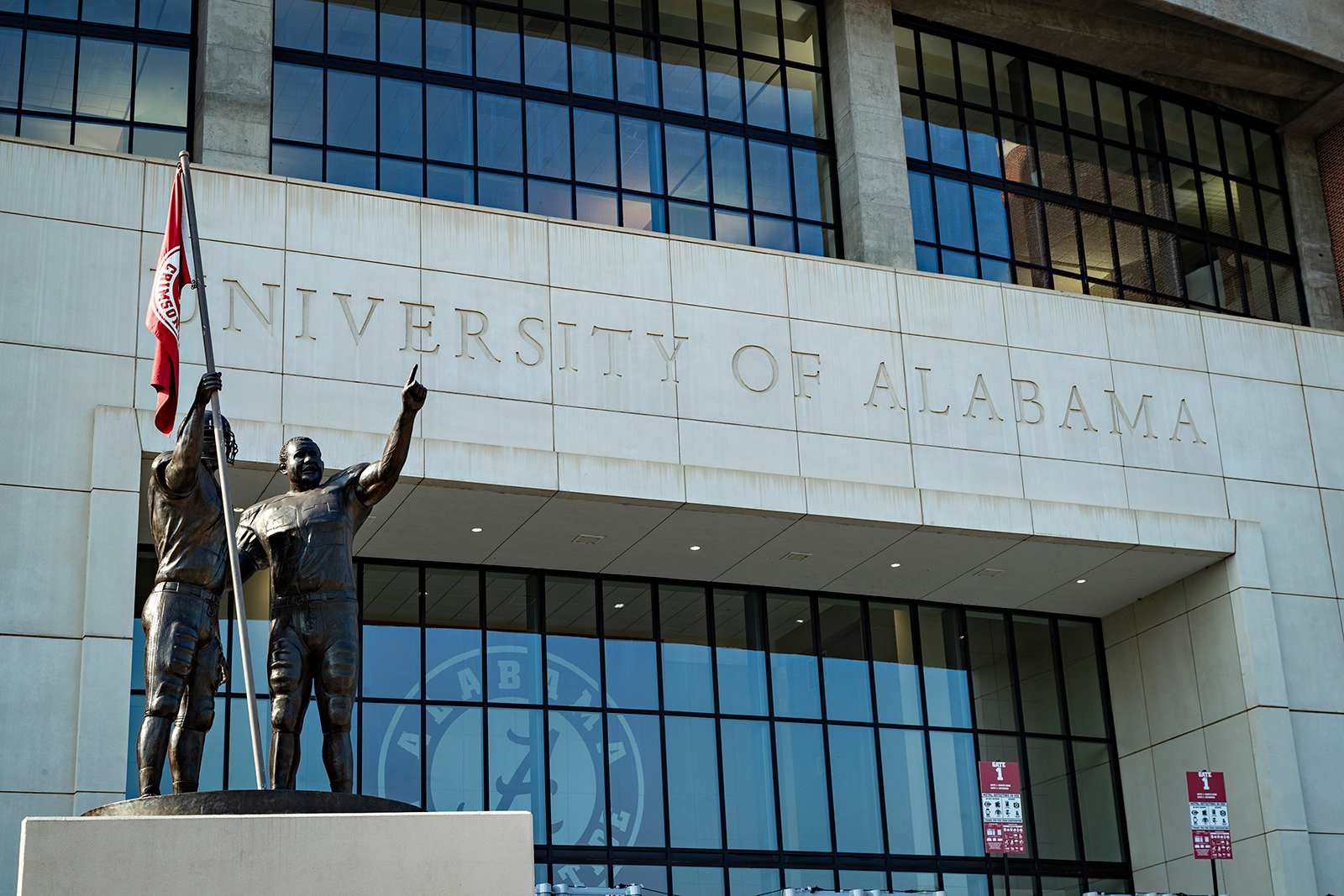 A statue outside of Bryant-Denny Stadium at the University of Alabama before a football game on September 22, 2018, in Tuscaloosa, Alabama. 